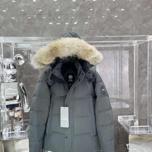 Grey black badge parka